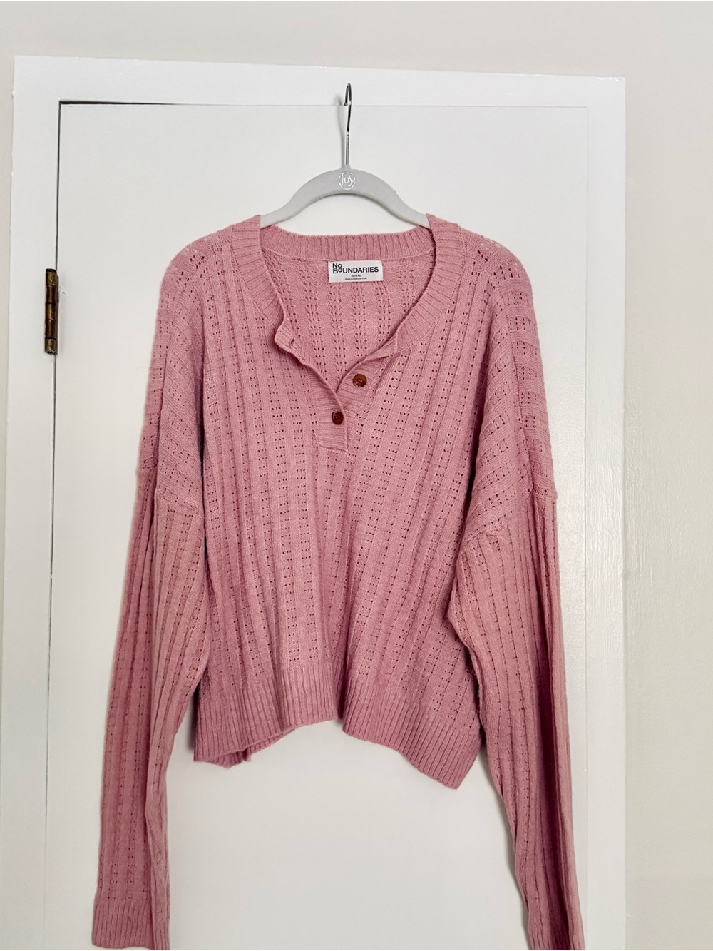 No Boundaries Pink Knit Henley Sweater